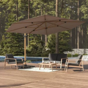 Parasol déporté hexagonal TIKEO Platine & Honey 4,2 x 3 m - Aluminium traité époxy, Acier
